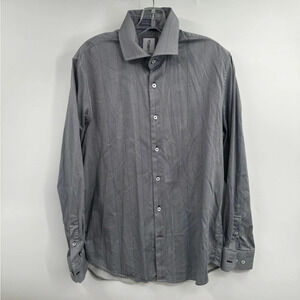 Robert Graham Shirt Mens M/L 16  Gray Stripes Stretch Designer Button Up